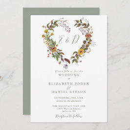 Invitación Rústico Floral Código QR Boda verde sabio moderno