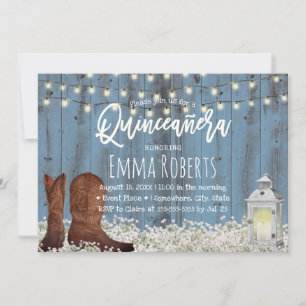 Invitación Rústico Floral Dusty Azul Quinceanera Cumpleaños