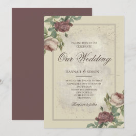 Invitación Rústico floral Minimalista Boda de oro de Borgoña