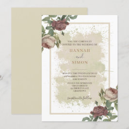 Invitación Rústico floral Minimalista Boda de oro de Borgoña