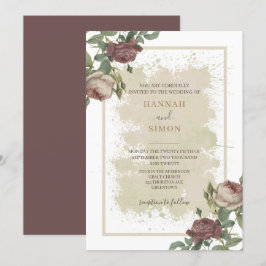 Invitación Rústico floral Minimalista Boda de oro de Borgoña