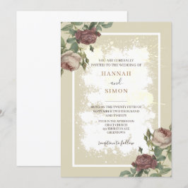 Invitación Rústico floral Minimalista Burgundy Gold Boda Inv