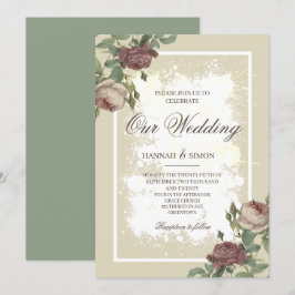 Invitación Rústico floral Minimalista Burgundy Gold Boda Inv