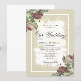 Invitación Rústico floral Minimalista Burgundy Gold Boda Inv