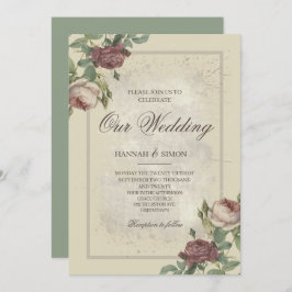 Invitación Rústico floral Minimalista Burgundy Gold Boda Inv