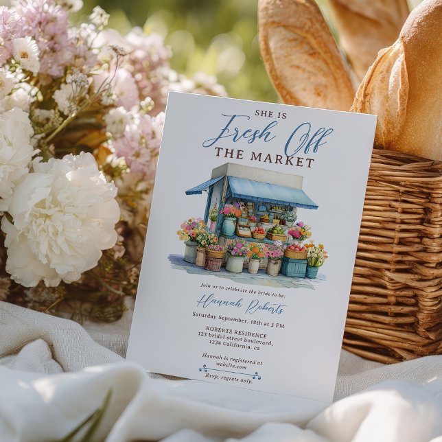 Invitación Rústico Fresco Fuera Del Mercado Bridal Shower Flo (Rustic Fresh Off Market Bridal Shower Flower Stall Invitation)