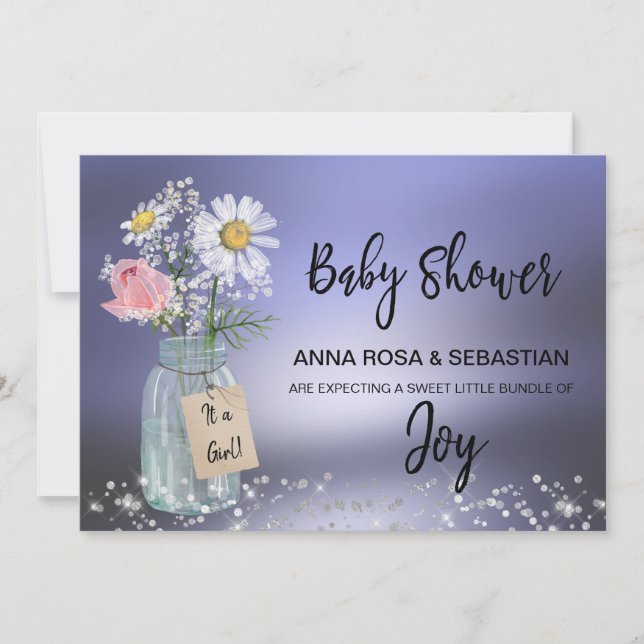 Invitación *~* Rústico. Gender Mason Jar Floral Baby Shower (Anverso)