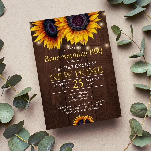 Invitación Rústico girasol barn madera bbq de la casa (Subido por el creador)