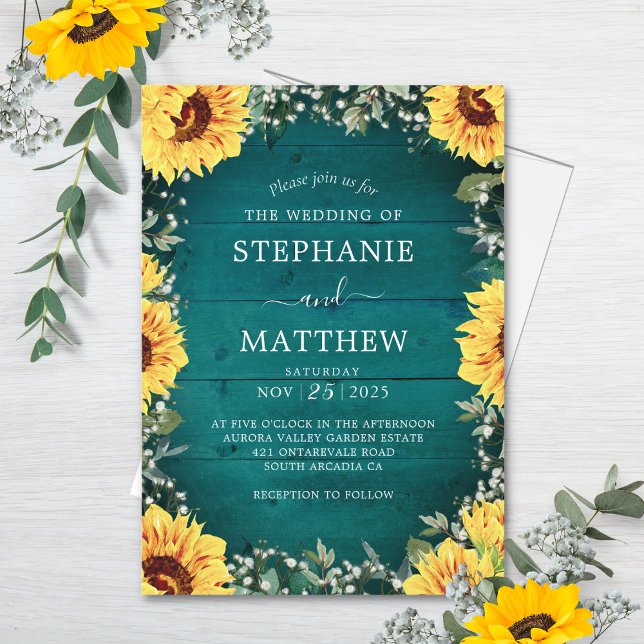 Invitación Rústico girasol bebe Boda Verde azulado de la fron (Subido por el creador)