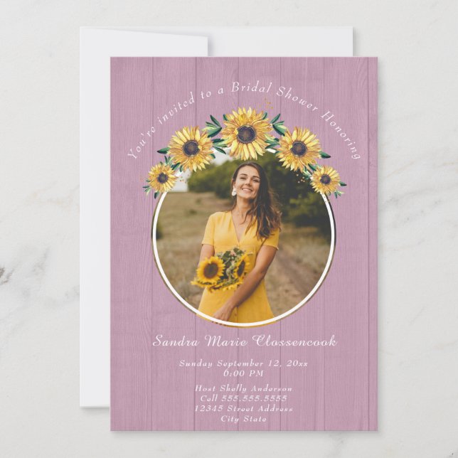 Invitación Rústico girasol Boda de madera blanca ducha de nov (Anverso)
