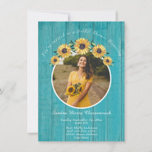 Invitación Rústico girasol Boda de madera Verde azulada ducha