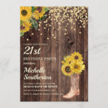 Invitación Rústico Girasol Boots Purpurina cumpleaños 21<br><div class="desc">Madera rústica,  girasoles amarillos con purpurina de oro,  y una bota de vaquero con flores invitación de fiesta de cumpleaños 21 para las mujeres. Póngase en contacto con nosotros para obtener ayuda sobre la personalización o para solicitar productos coincidentes.</div>