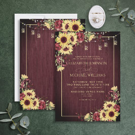 Invitación Rústico girasol Borgoña Boda Floral Invi