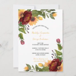 Invitación Rústico girasol Borgoña y Boda floral amarillo