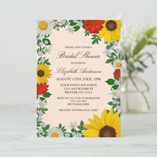 Invitación Rústico girasol Daisy Floral Bridal Shower (Anverso de pie)