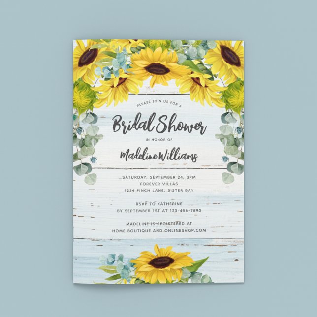 Invitación Rústico girasol Eucalyptus Wood Bridal Shower (Subido por el creador)