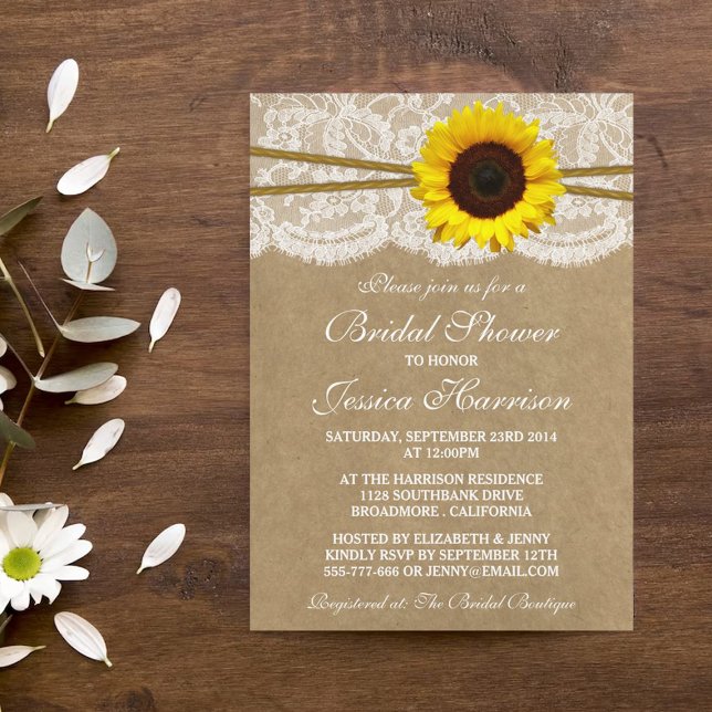 Invitación Rústico girasol Kraft Lace & Twine Bridal Shower (Subido por el creador)