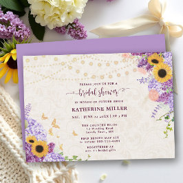 Invitación Rústico girasol Lilac Beige Linen Bridal Shower