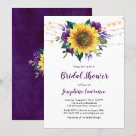 Invitación Rústico girasol Morado Floral Bridal Shower