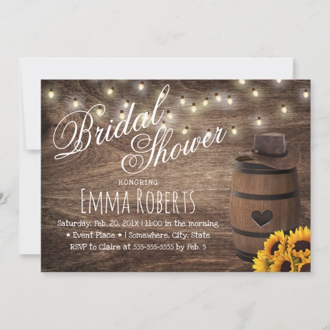 Invitación Rústico girasol Oeste Cowgirl Bridal Shower (Anverso)