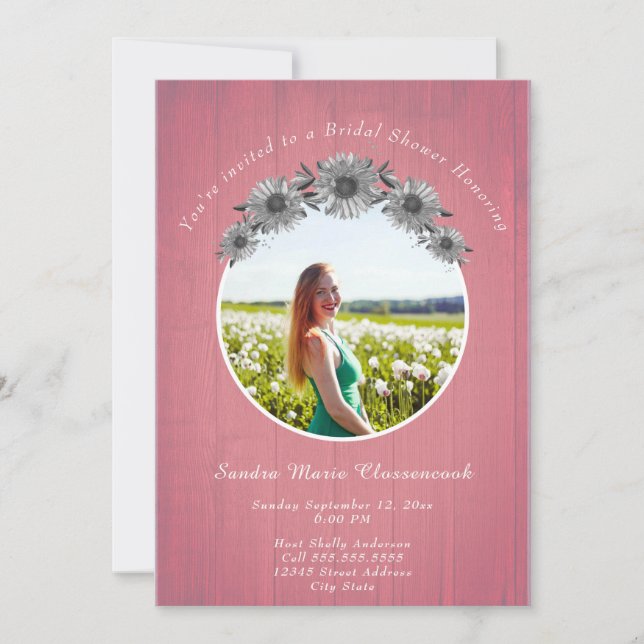 Invitación Rústico girasol rosa Boda ducha de novia (Anverso)