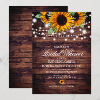 Invitación Rústico girasol Twinkle Luces Brillantes Ducha