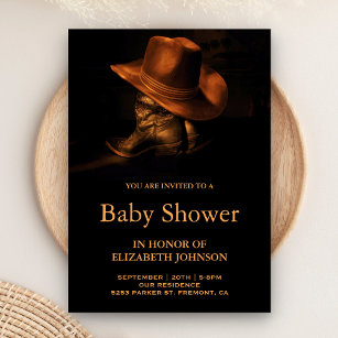 Invitación Rústico Gorra de vaqueros y bots Baby Shower