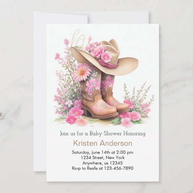 Invitación Rústico Gorra y Boots Cowgirl Baby Shower (Anverso)