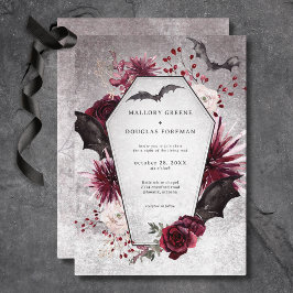 Invitación Rústico Gótico Negro y Borgoña Boda de Halloween