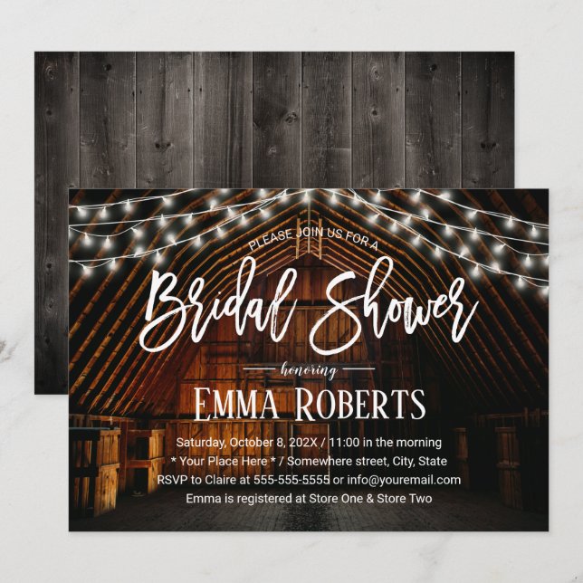 Invitación Rústico granero Boda de cuerdas ilumina ducha de n (Anverso / Reverso)