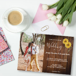 Invitación Rústico granero girasoles foto país Boda