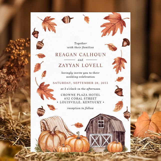Invitación Rústico granero y calabaza otoño deja Boda de gran (Subido por el creador)