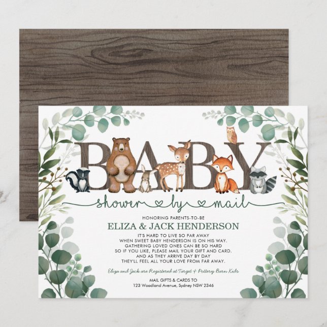 Invitación Rústico Greenery Woodland Baby Shower Por Correo (Anverso / Reverso)