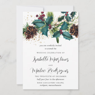 Invitación Rústico Holly y Berries Boda botánico de invierno