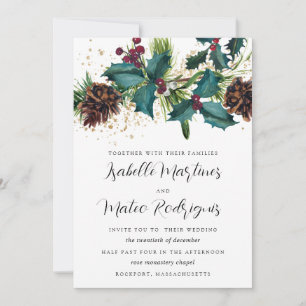 Invitación Rústico Holly y Berries Boda botánico de invierno