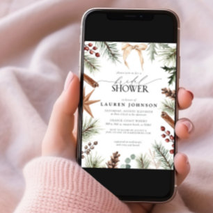 Invitación Rústico invierno Bow Evergreen Ducha de novias