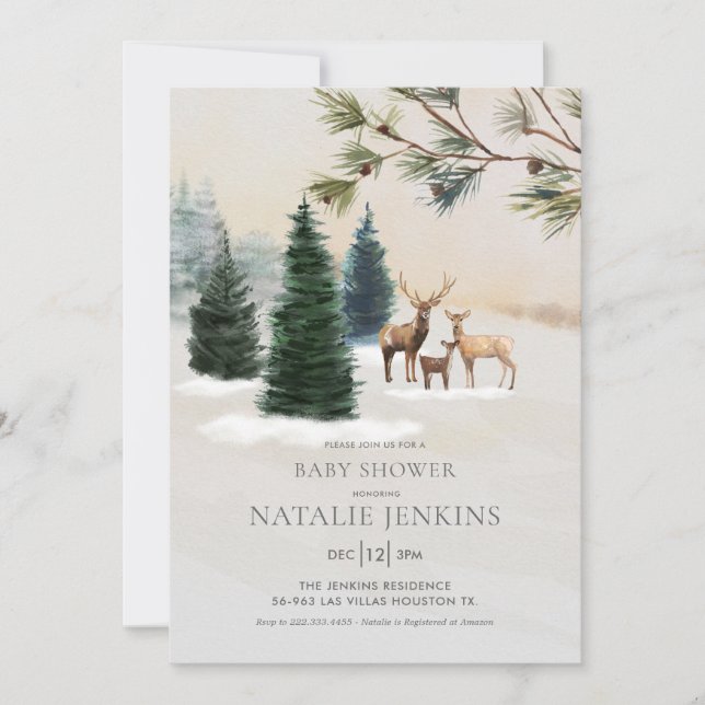 Invitación Rústico invierno Woodland Sexo Neutral Baby Shower (Anverso)