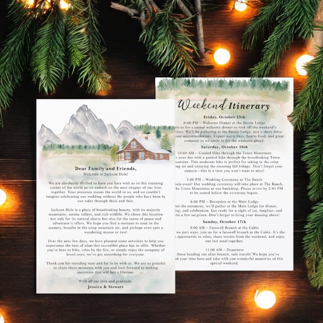 Invitación Rústico itinerario de bodas de destino Wyoming (Rustic Wyoming destination wedding itinerary Invitation)