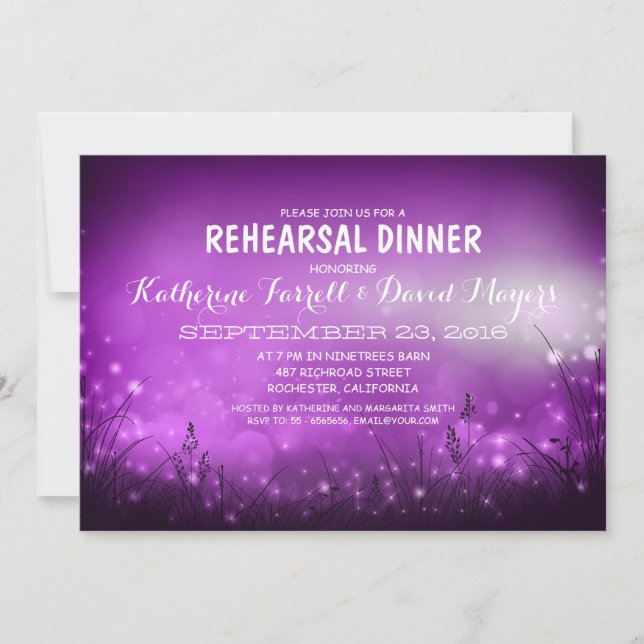 Invitación Rústico Jardín Luces Romántico Ensayo Cena (Anverso)