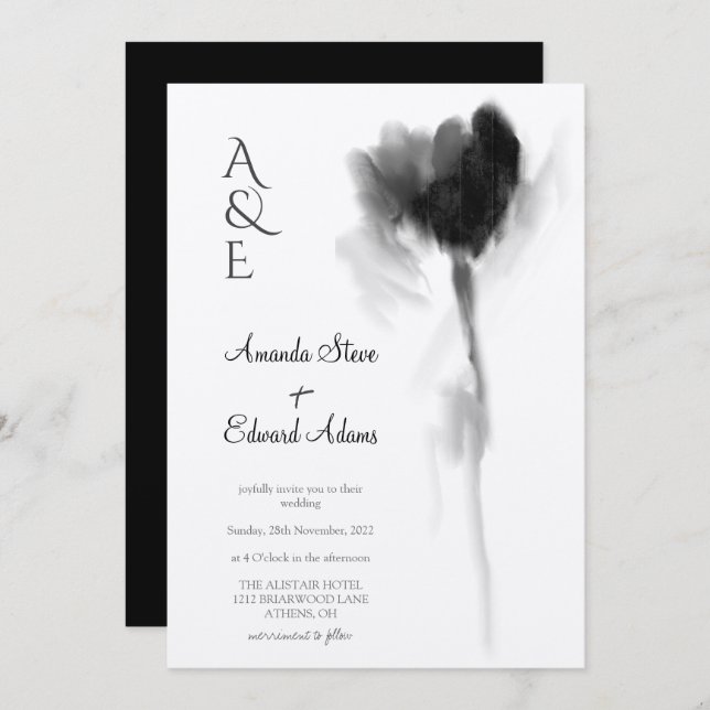 Invitación Rústico Kraft Boda floral de tulipán negro (Anverso / Reverso)