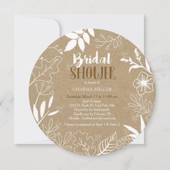 Invitación Rústico Kraft Botanical Pattern Bridal Shower (Anverso)