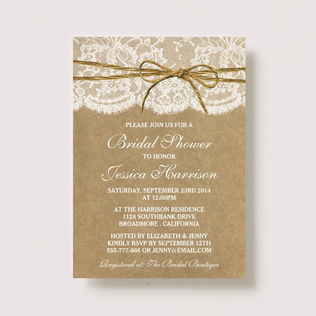 Invitación Rústico Kraft, Lace y Twine Bow Bridal Shower (Subido por el creador)