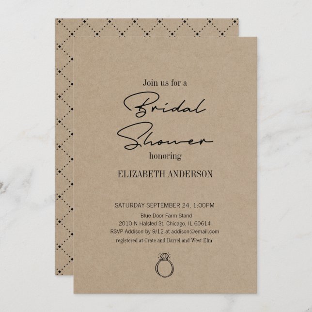 Invitación Rústico Kraft Moderno Guión Con Ducha De Novias En (Anverso / Reverso)