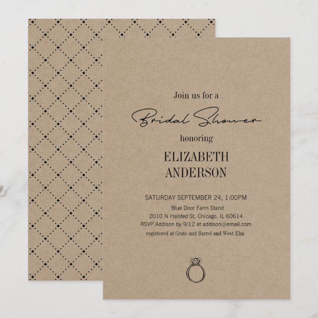 Invitación Rústico Kraft Moderno Guión Con Ducha De Novias En (Anverso / Reverso)