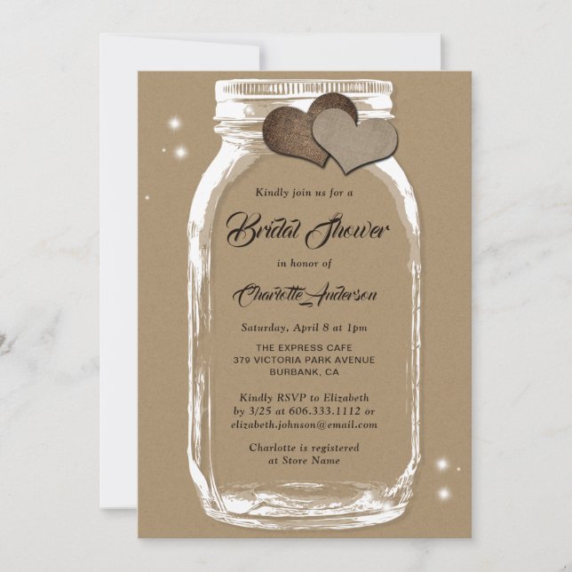 Invitación Rústico Kraft Paper Mason Jar Bridal Shower (Anverso)
