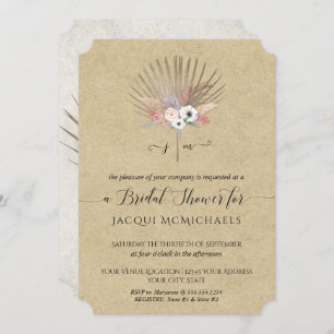 Invitación Rústico Kraft Pink Tropical Floral Bridal