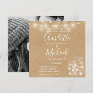 Invitación Rústico Kraft String Light Mason Jar Boda Foto