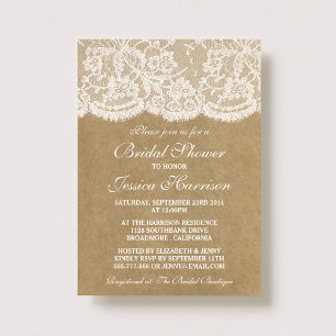 Invitación Rústico Kraft & Vintage White Lace Brillante Ducha