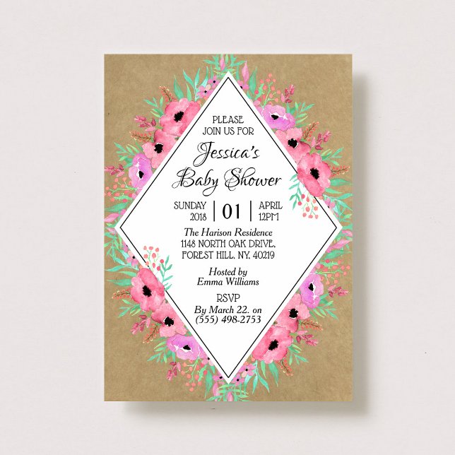 Invitación Rústico Kraft & Watercolor Flowers Baby Shower (Subido por el creador)
