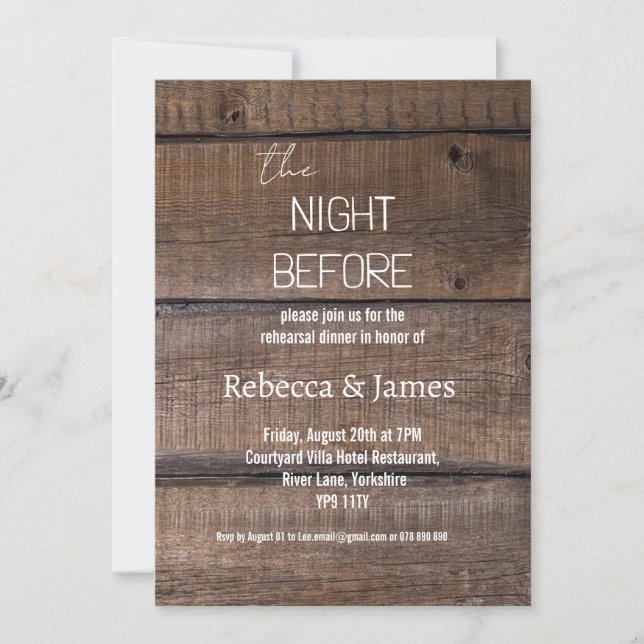 Invitación Rústico La Noche Antes Del Ensayo Boda De La Cena (Anverso)